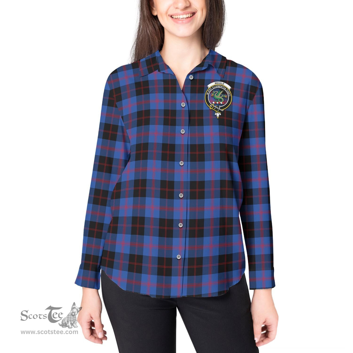 ScotsTee Shop Scottish Maule Clan Crest Tartan Womens Long Sleeve Shirt