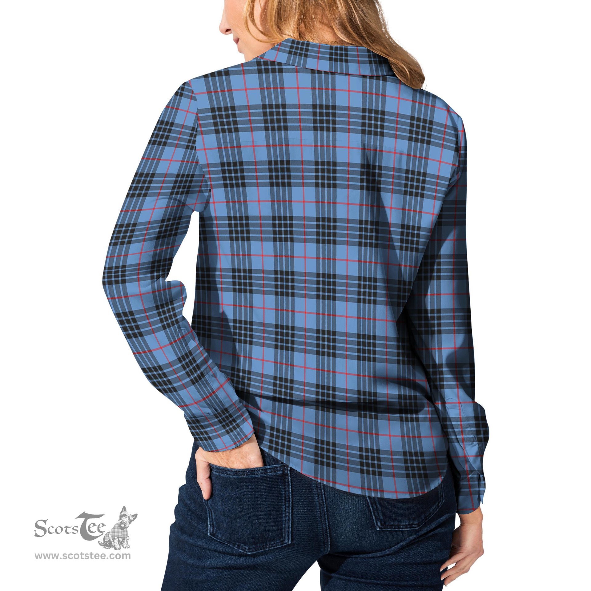 ScotsTee Shop Scottish MacKay Blue Clan Tartan Womens Long Sleeve Shirt
