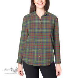 ScotsTee Shop Scottish Shaw Green Modern Clan Tartan Womens Long Sleeve Shirt