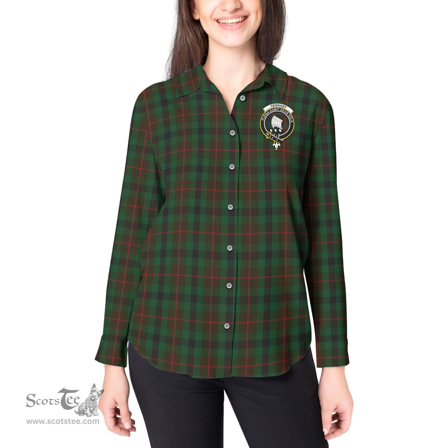 ScotsTee Shop Scottish Tennant Clan Crest Tartan Womens Long Sleeve Shirt
