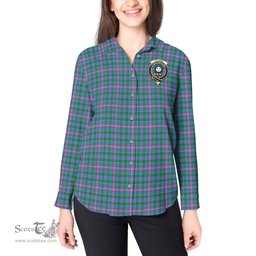 ScotsTee Shop Scottish Pitcairn Hunting Clan Crest Tartan Womens Long Sleeve Shirt
