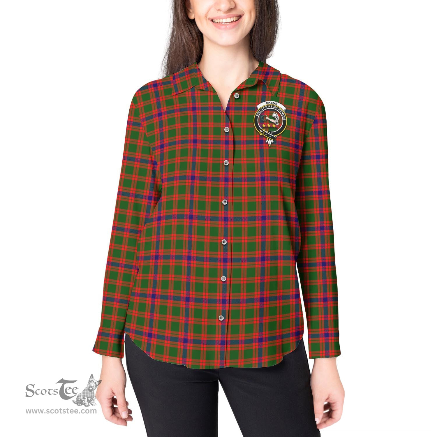 ScotsTee Shop Scottish Skene Modern Clan Crest Tartan Womens Long Sleeve Shirt