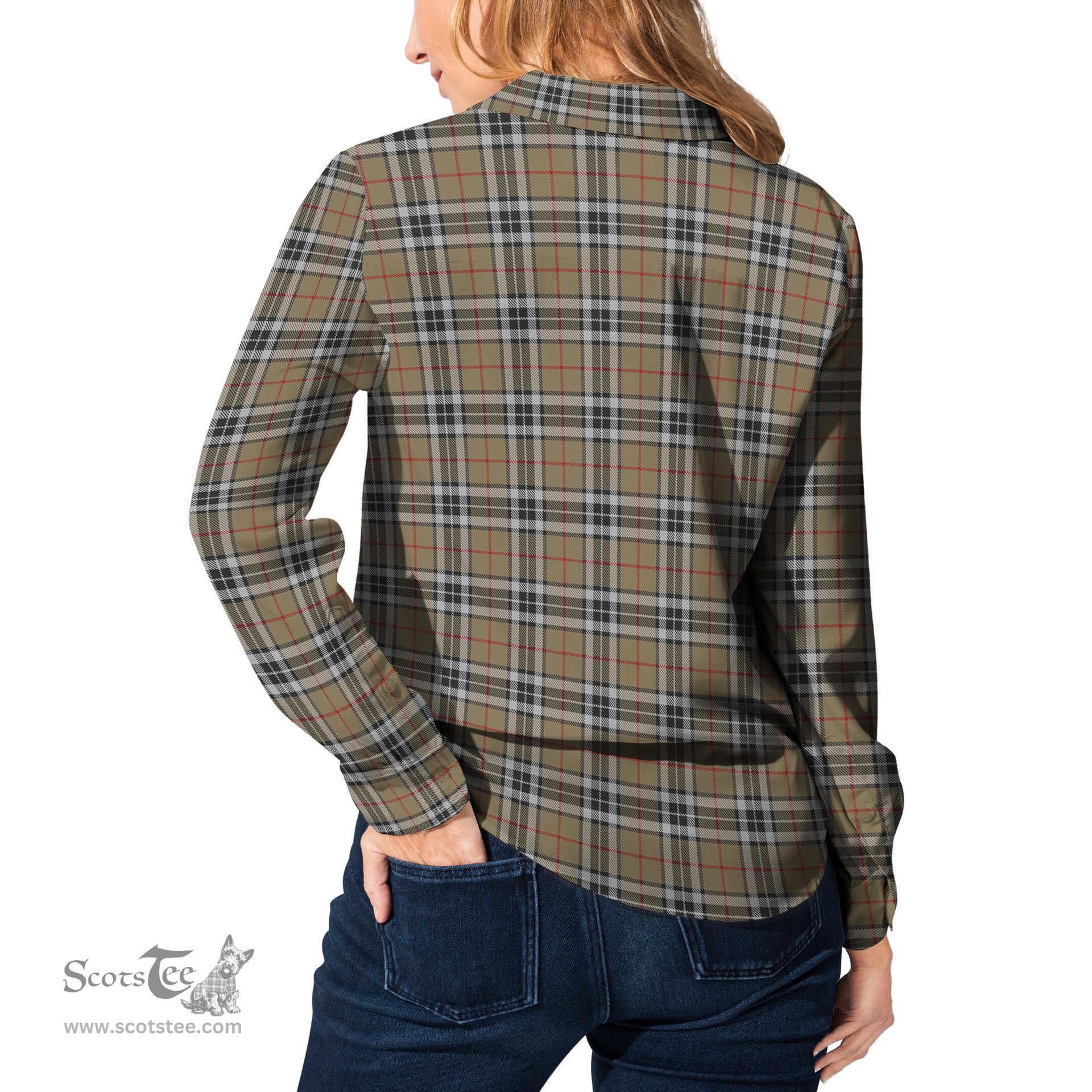 ScotsTee Shop Scottish Thomson Camel Clan Tartan Womens Long Sleeve Shirt