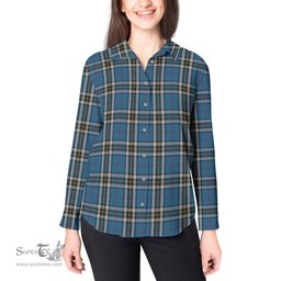 ScotsTee Shop Scottish Thomson Dress Blue Clan Tartan Womens Long Sleeve Shirt