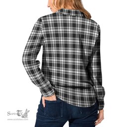ScotsTee Shop Scottish Menzies Black and White Clan Tartan Womens Long Sleeve Shirt