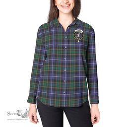 ScotsTee Shop Scottish MacRae Hunting Modern Clan Crest Tartan Womens Long Sleeve Shirt