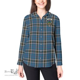ScotsTee Shop Scottish Thomson Dress Blue Clan Crest Tartan Womens Long Sleeve Shirt