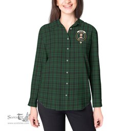 ScotsTee Shop Scottish Menzies Green Clan Crest Tartan Womens Long Sleeve Shirt