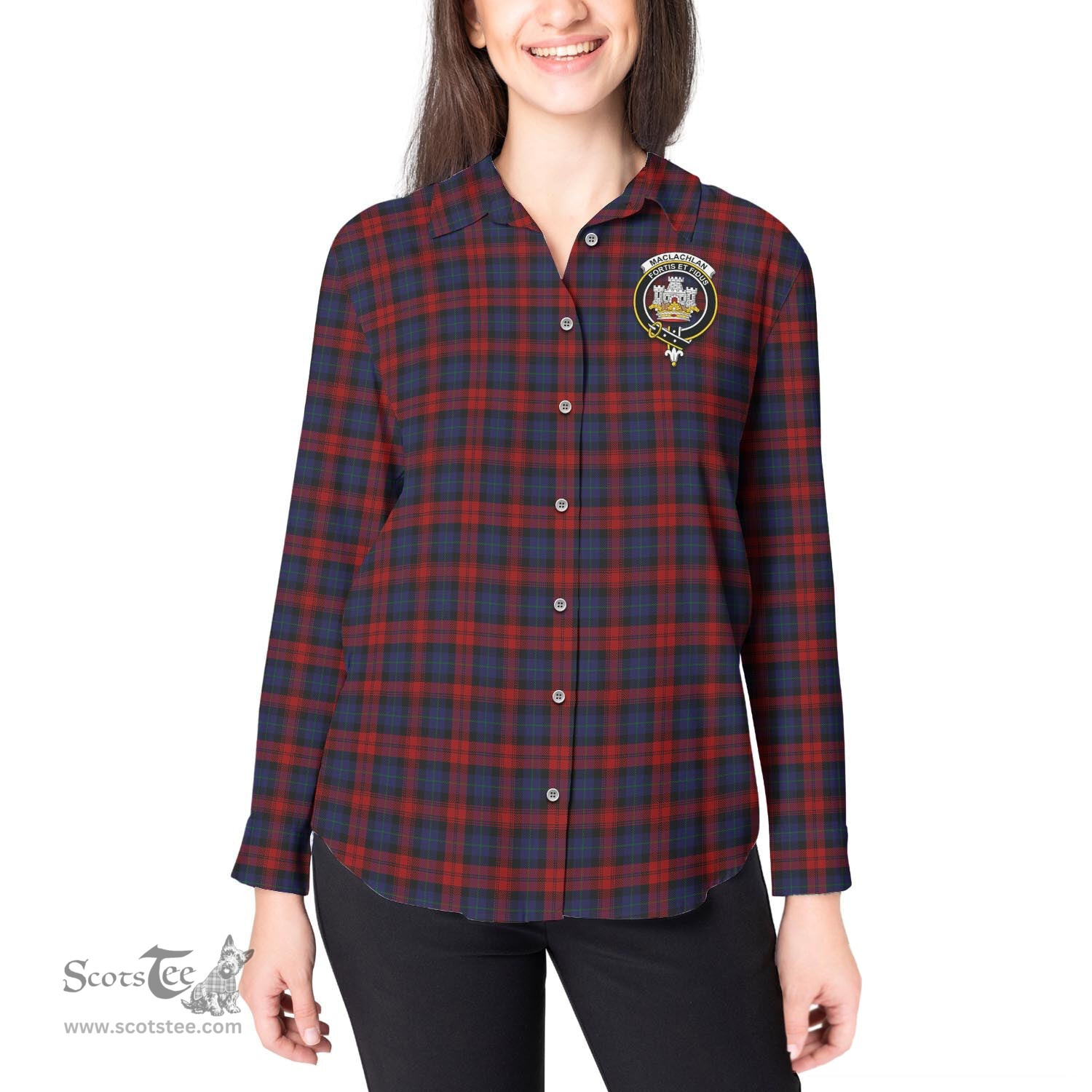 ScotsTee Shop Scottish MacLachlan Clan Crest Tartan Womens Long Sleeve Shirt