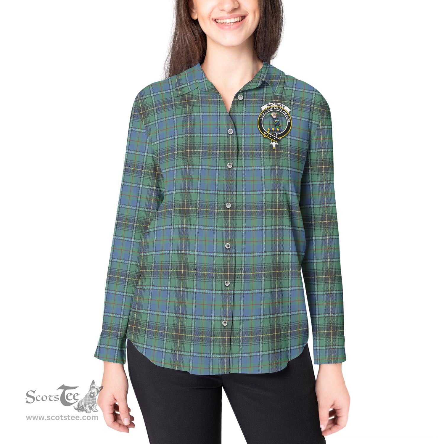 ScotsTee Shop Scottish MacInnes Ancient Clan Crest Tartan Womens Long Sleeve Shirt