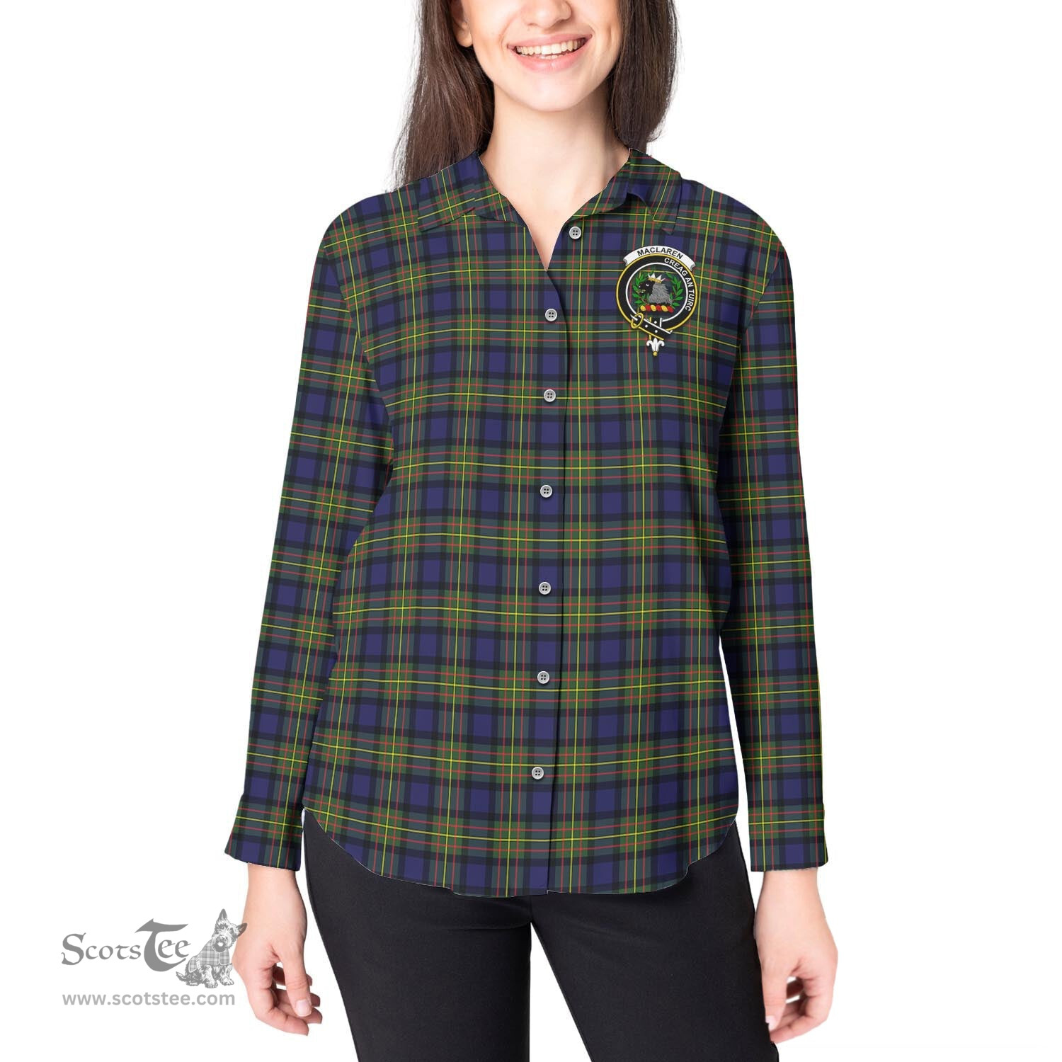 ScotsTee Shop Scottish MacLaren Modern Clan Crest Tartan Womens Long Sleeve Shirt