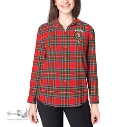 ScotsTee Shop Scottish Stewart Royal Clan Crest Tartan Womens Long Sleeve Shirt