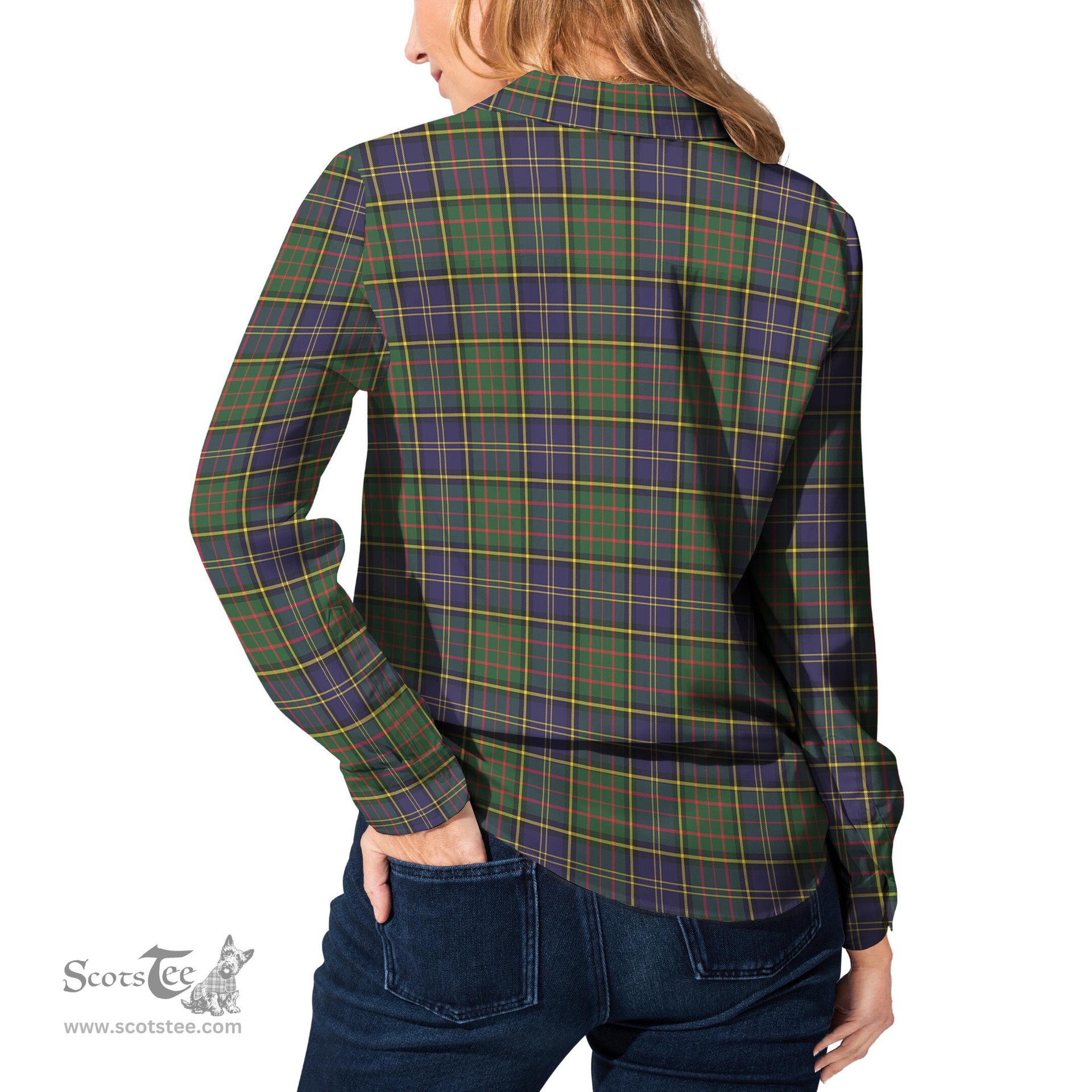 ScotsTee Shop Scottish MacMillan Hunting Modern Clan Tartan Womens Long Sleeve Shirt