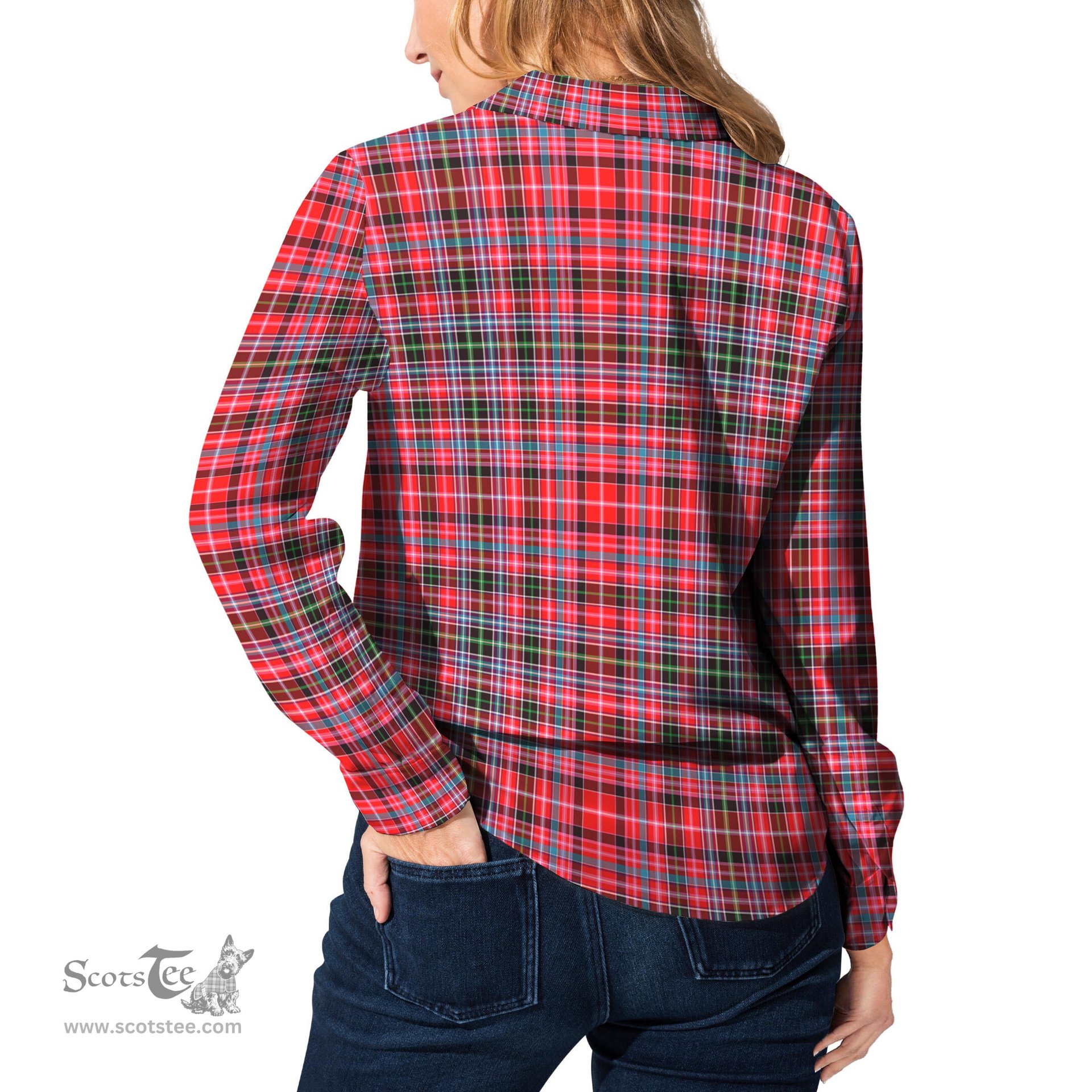 ScotsTee Shop Scottish Udny Clan Tartan Womens Long Sleeve Shirt