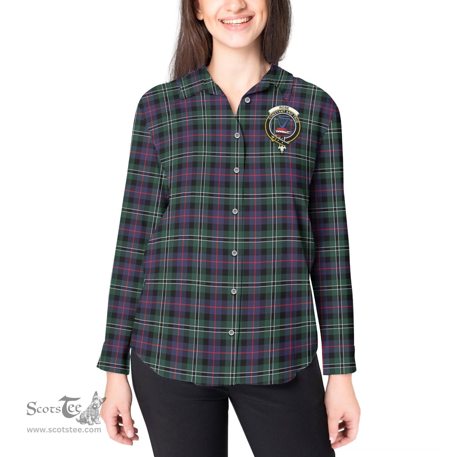 ScotsTee Shop Scottish Rose Hunting Modern Clan Crest Tartan Womens Long Sleeve Shirt