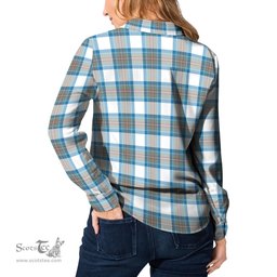 ScotsTee Shop Scottish Stewart Muted Blue Clan Crest Tartan Womens Long Sleeve Shirt