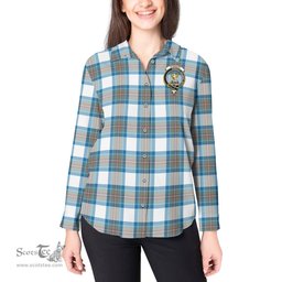 ScotsTee Shop Scottish Stewart Muted Blue Clan Crest Tartan Womens Long Sleeve Shirt