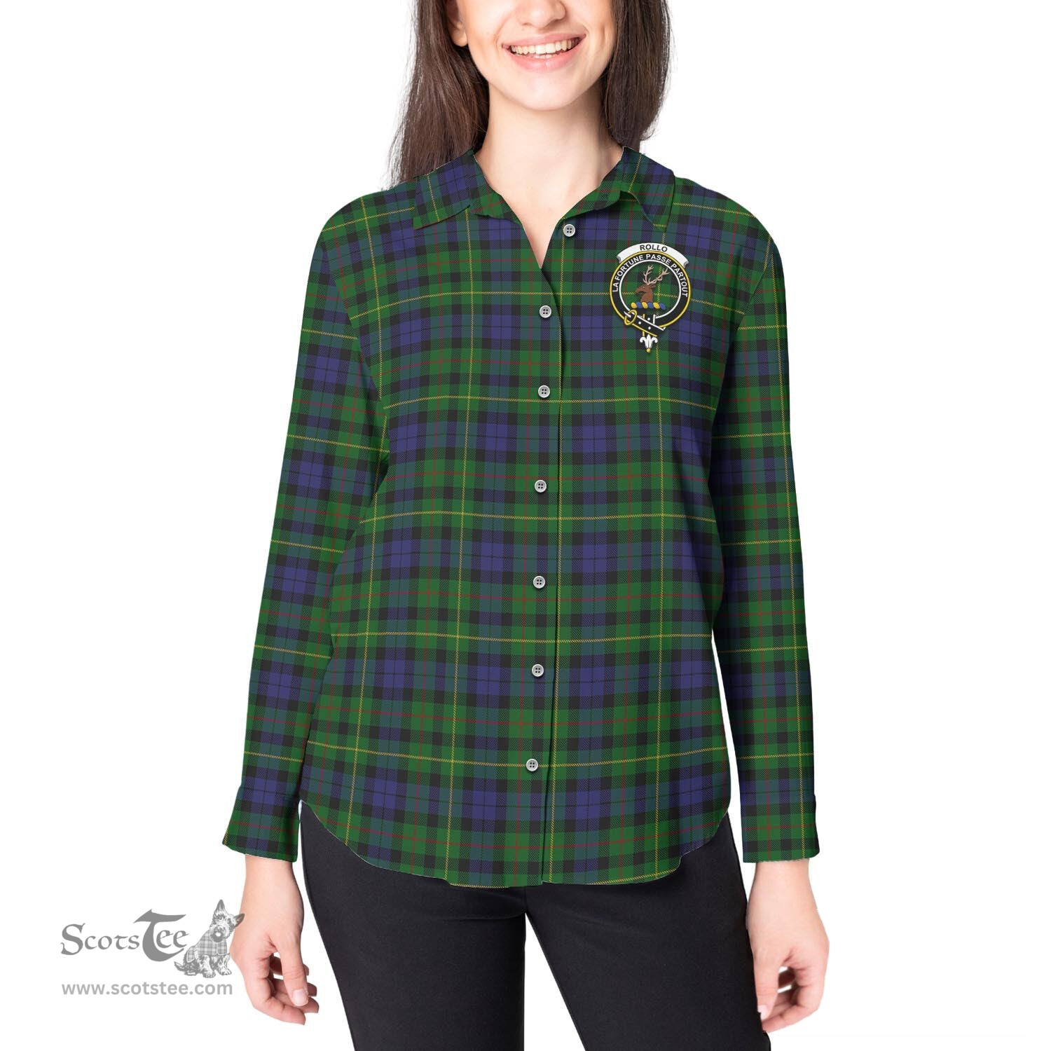 ScotsTee Shop Scottish Rollo Clan Crest Tartan Womens Long Sleeve Shirt
