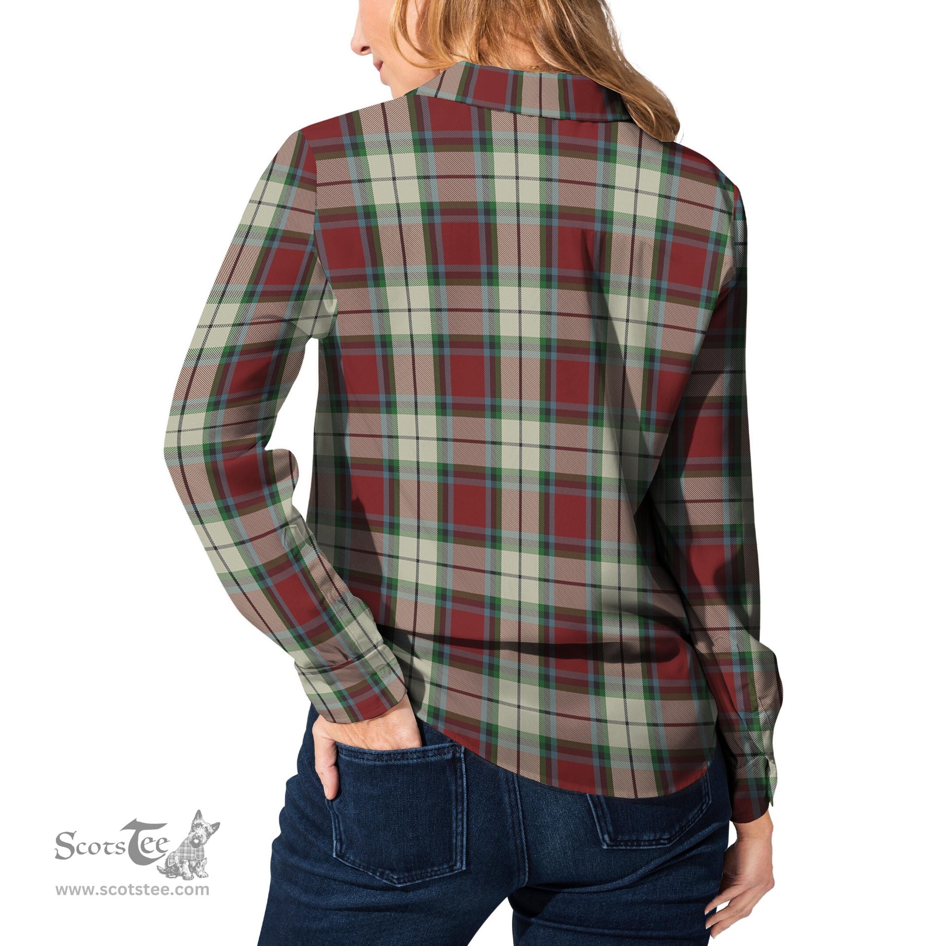 ScotsTee Shop Scottish Rose White Dress Clan Tartan Womens Long Sleeve Shirt