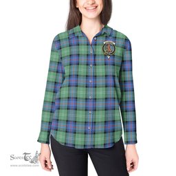 ScotsTee Shop Scottish Sutherland Ancient Clan Crest Tartan Womens Long Sleeve Shirt