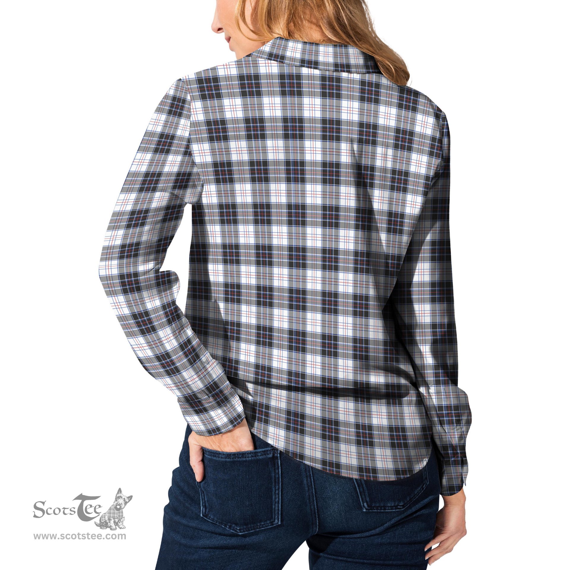 ScotsTee Shop Scottish MacRae Dress Modern Clan Tartan Womens Long Sleeve Shirt