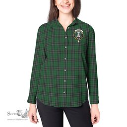 ScotsTee Shop Scottish MacLean of Duart Hunting Clan Crest Tartan Womens Long Sleeve Shirt