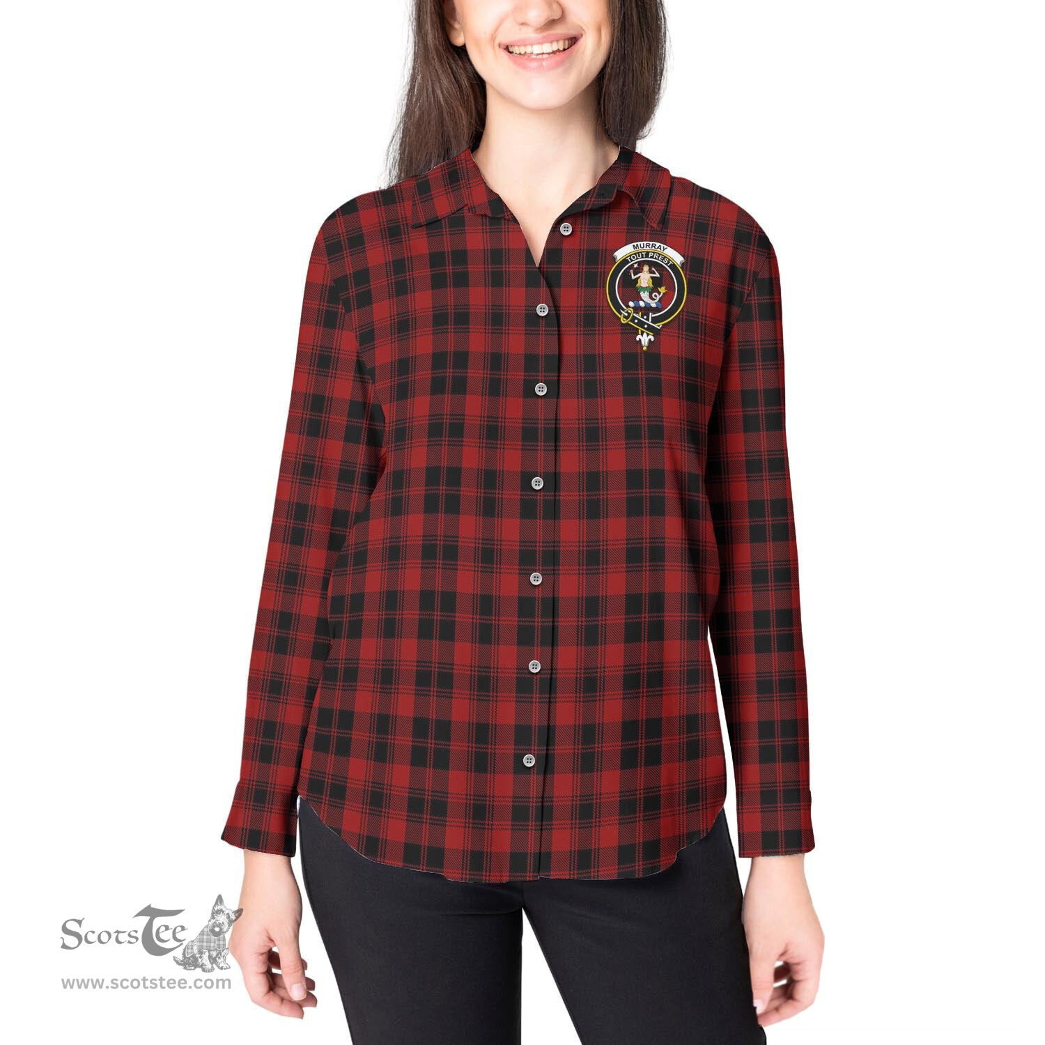 ScotsTee Shop Scottish Murray of Ochtertyre Clan Crest Tartan Womens Long Sleeve Shirt