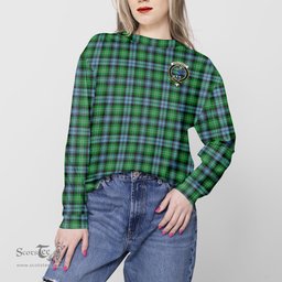 ScotsTee Shop Scottish Arbuthnot Ancient Clan Tartan Womens Raglan Sleeve Sweatshirt with Family Crest
