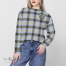 ScotsTee Shop Scottish Bell Clan Tartan Womens Raglan Sleeve Sweatshirt with Family Crest