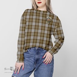 ScotsTee Shop Scottish Baillie Dress Clan Tartan Womens Raglan Sleeve Sweatshirt with Family Crest