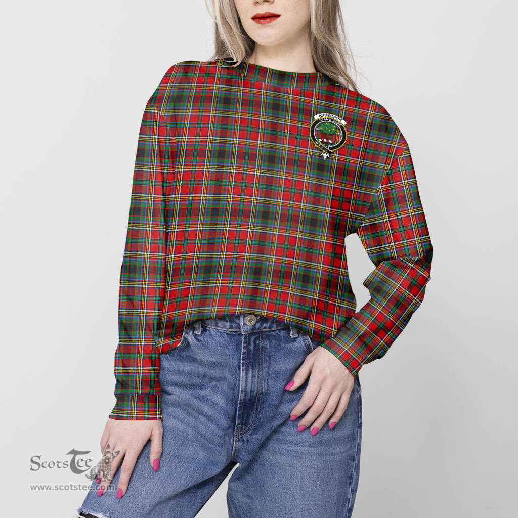 ScotsTee Shop Scottish Anderson of Arbrake Clan Tartan Womens Raglan Sleeve Sweatshirt with Family Crest