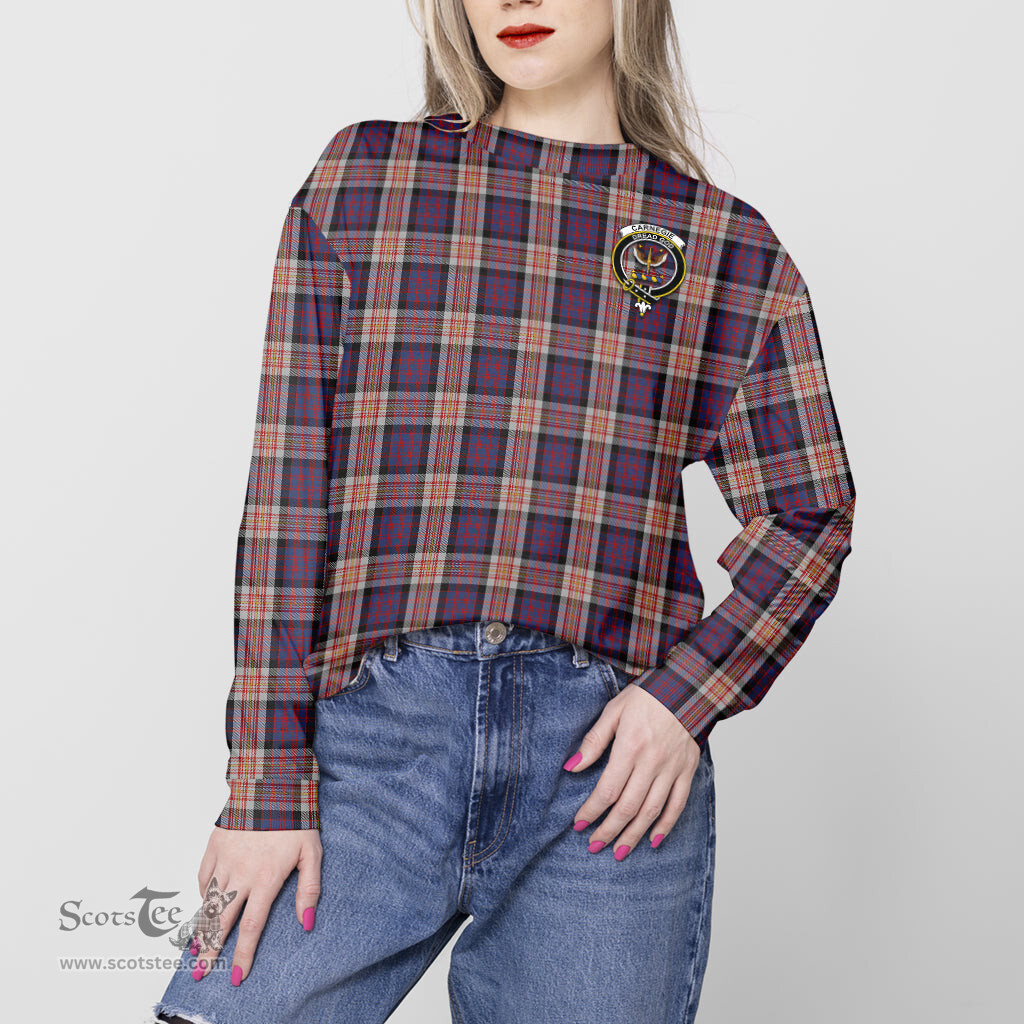 ScotsTee Shop Scottish Carnegie Clan Tartan Womens Raglan Sleeve Sweatshirt with Family Crest