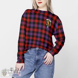 ScotsTee Shop Scottish Brown Clan Tartan Womens Raglan Sleeve Sweatshirt with Family Crest