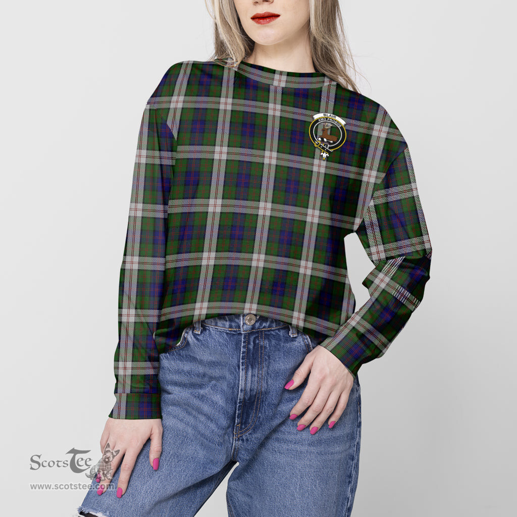 ScotsTee Shop Scottish Blair Dress Clan Tartan Womens Raglan Sleeve Sweatshirt with Family Crest