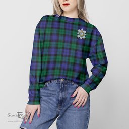 ScotsTee Shop Scottish Black Watch Modern Clan Tartan Womens Raglan Sleeve Sweatshirt with Family Crest
