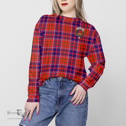 ScotsTee Shop Scottish Cameron of Lochiel Modern Clan Tartan Womens Raglan Sleeve Sweatshirt with Family Crest