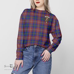 ScotsTee Shop Scottish Chisholm Hunting Modern Clan Tartan Womens Raglan Sleeve Sweatshirt with Family Crest