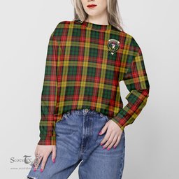 ScotsTee Shop Scottish Buchanan Clan Tartan Womens Raglan Sleeve Sweatshirt with Family Crest