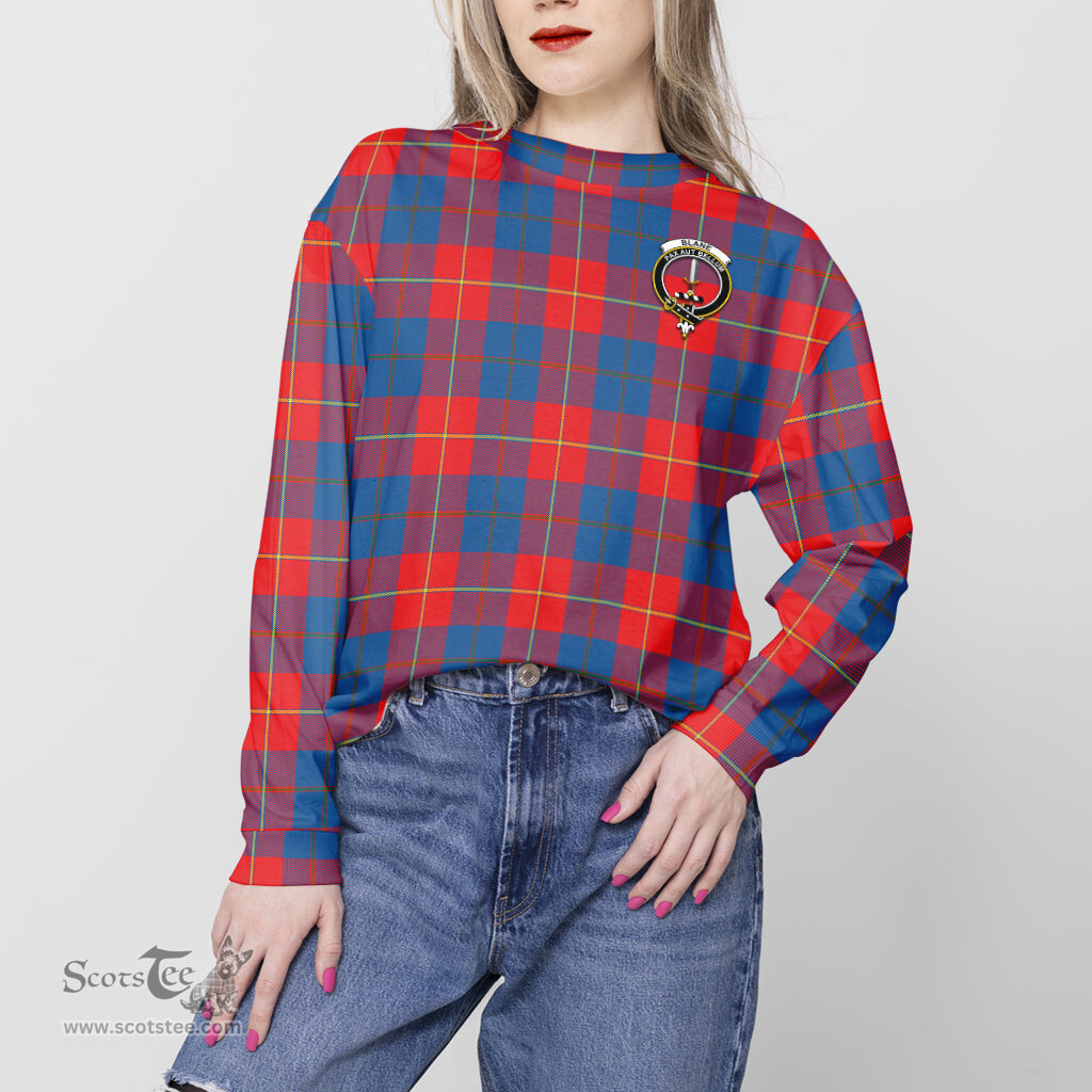 ScotsTee Shop Scottish Blane Clan Tartan Womens Raglan Sleeve Sweatshirt with Family Crest