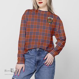 ScotsTee Shop Scottish Cameron of Lochiel Ancient Clan Tartan Womens Raglan Sleeve Sweatshirt with Family Crest