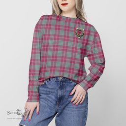 ScotsTee Shop Scottish Crawford Ancient Clan Tartan Womens Raglan Sleeve Sweatshirt with Family Crest