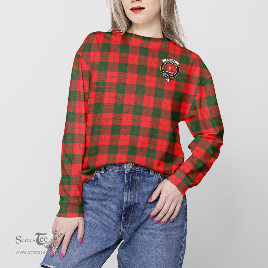 ScotsTee Shop Scottish Erskine Modern Clan Tartan Womens Raglan Sleeve Sweatshirt with Family Crest