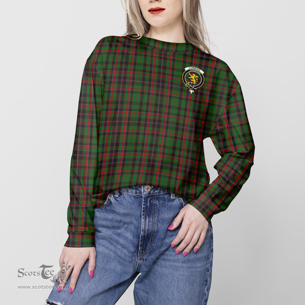 ScotsTee Shop Scottish Cumming Hunting Clan Tartan Womens Raglan Sleeve Sweatshirt with Family Crest
