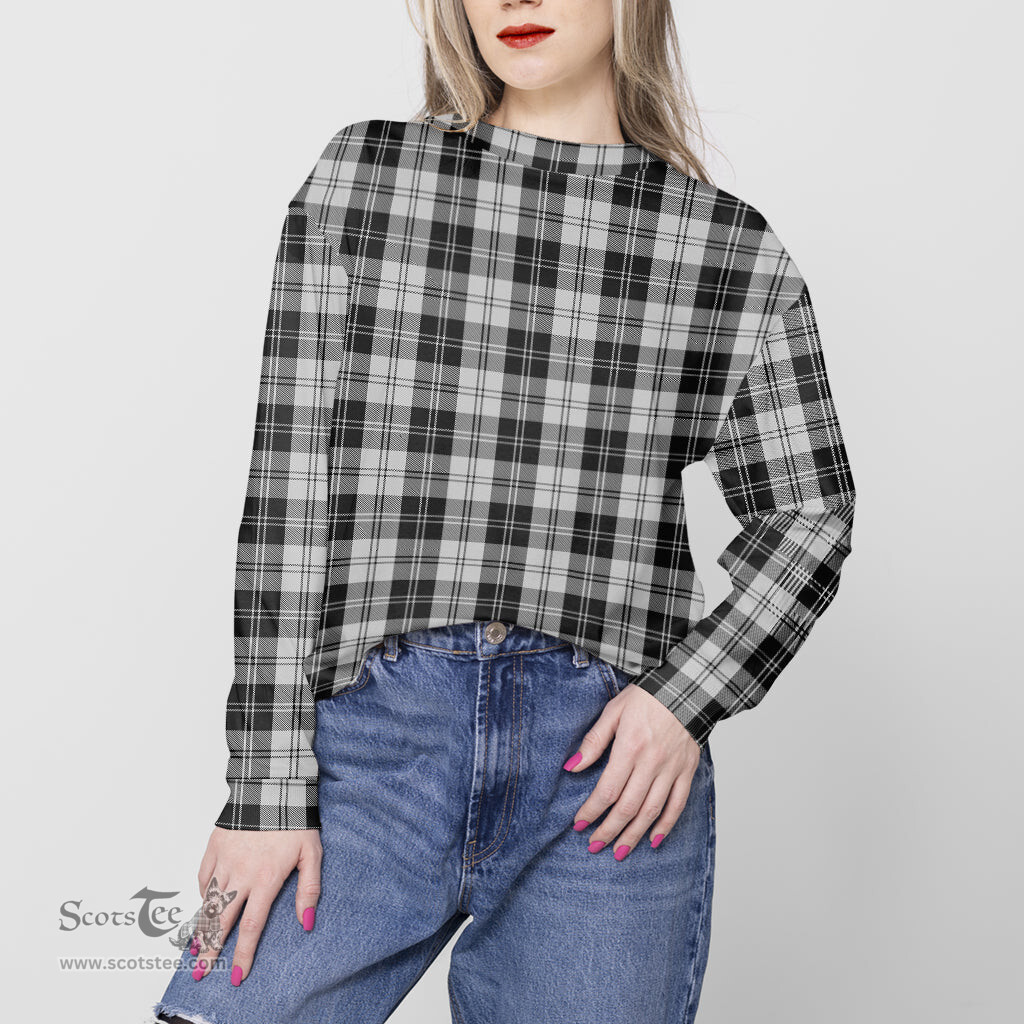 ScotsTee Shop Scottish Erskine Black and White Clan Tartan Womens Raglan Sleeve Sweatshirt