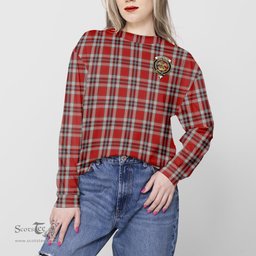 ScotsTee Shop Scottish Drummond of Perth Dress Clan Tartan Womens Raglan Sleeve Sweatshirt with Family Crest