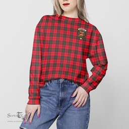 ScotsTee Shop Scottish Drummond Modern Clan Tartan Womens Raglan Sleeve Sweatshirt with Family Crest