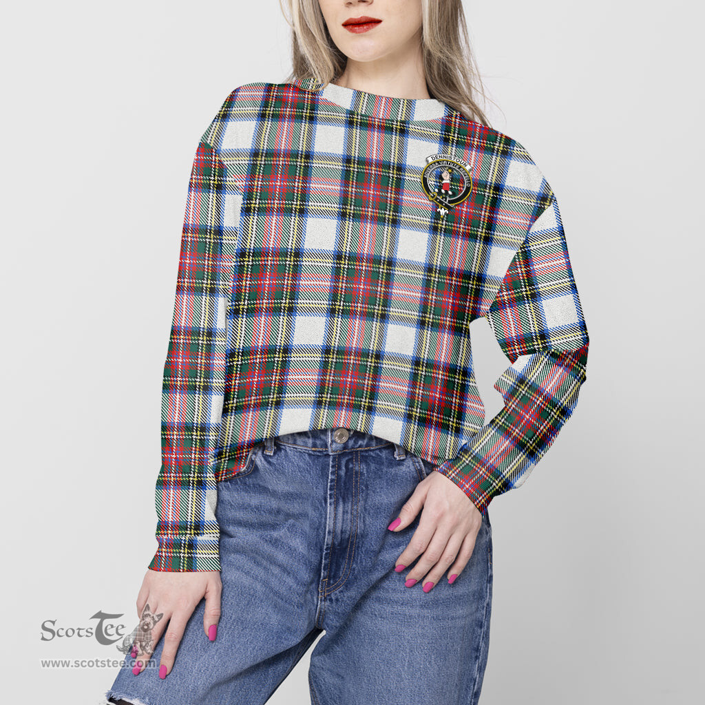 ScotsTee Shop Scottish Dennistoun Clan Tartan Womens Raglan Sleeve Sweatshirt with Family Crest