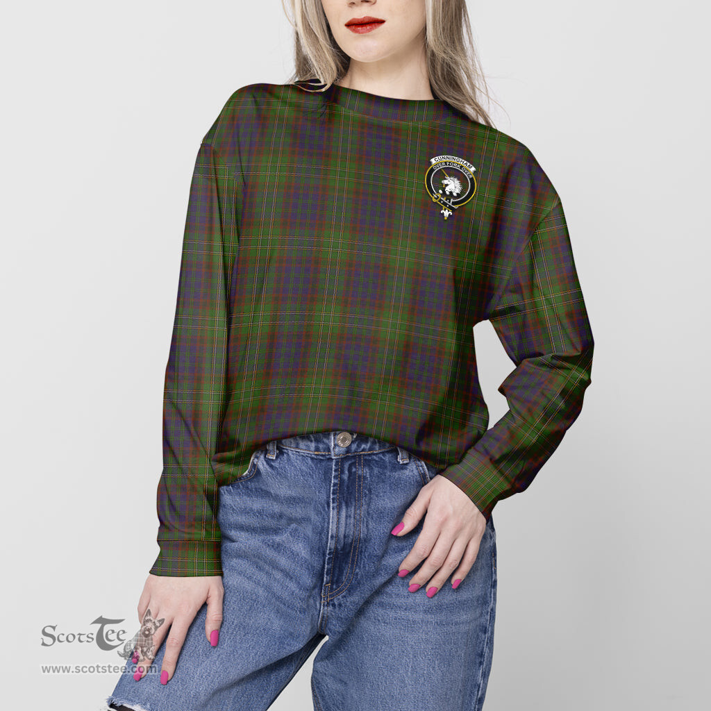 ScotsTee Shop Scottish Cunningham Hunting Modern Clan Tartan Womens Raglan Sleeve Sweatshirt with Family Crest