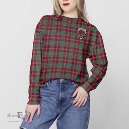 ScotsTee Shop Scottish Crawford Modern Clan Tartan Womens Raglan Sleeve Sweatshirt with Family Crest