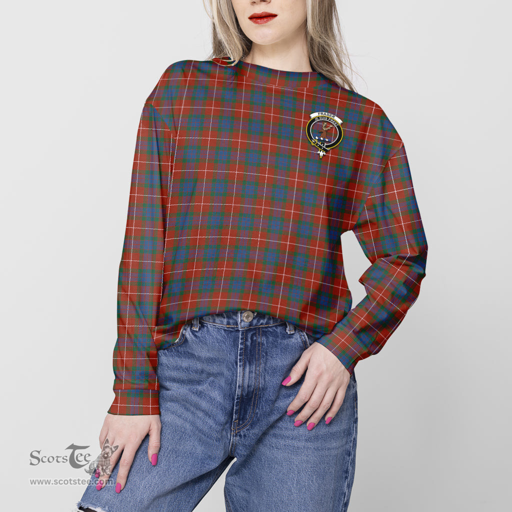 ScotsTee Shop Scottish Fraser Ancient Clan Tartan Womens Raglan Sleeve Sweatshirt with Family Crest